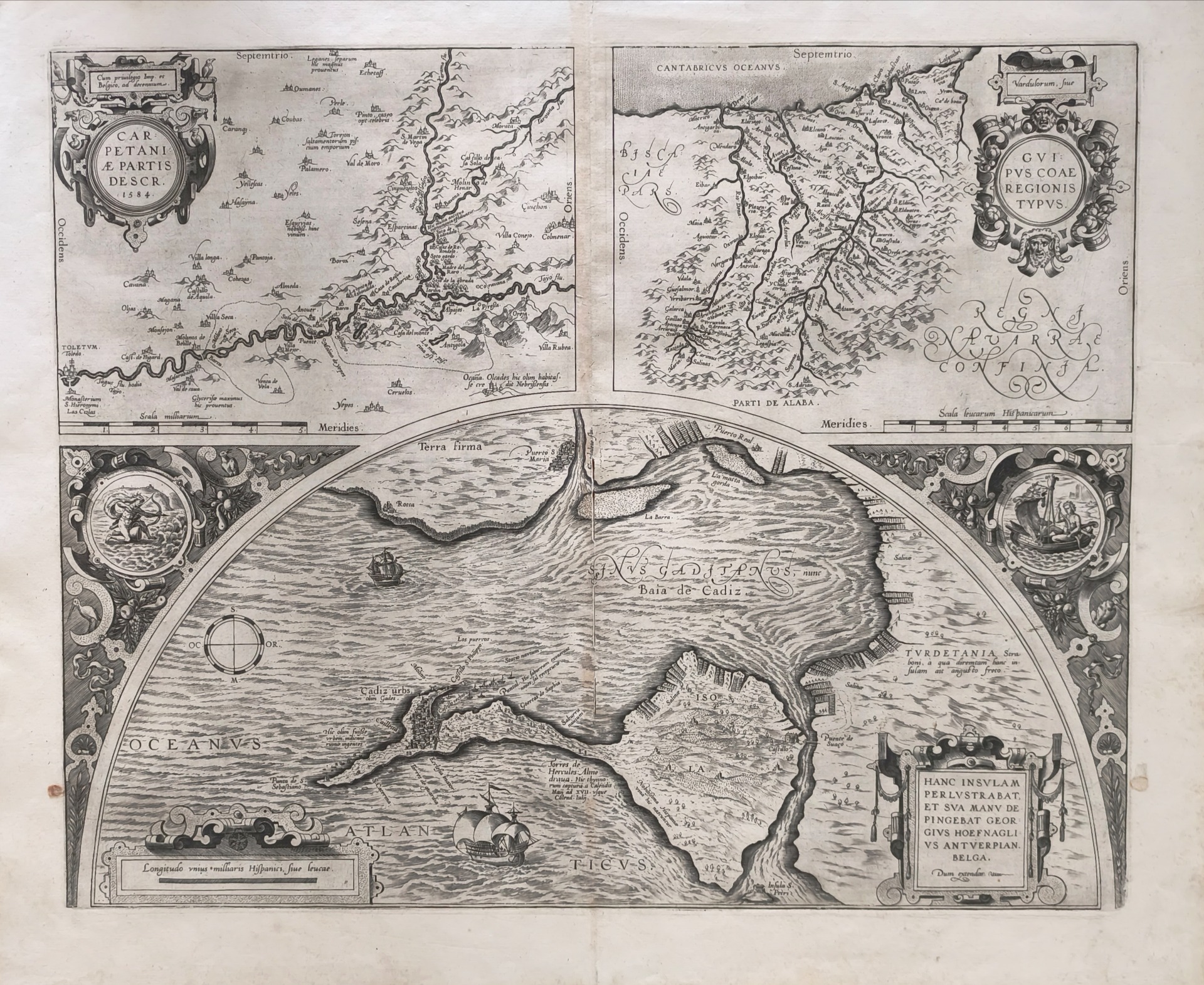 Mapa antiguo Cádiz, Toledo, Guipúzcoa